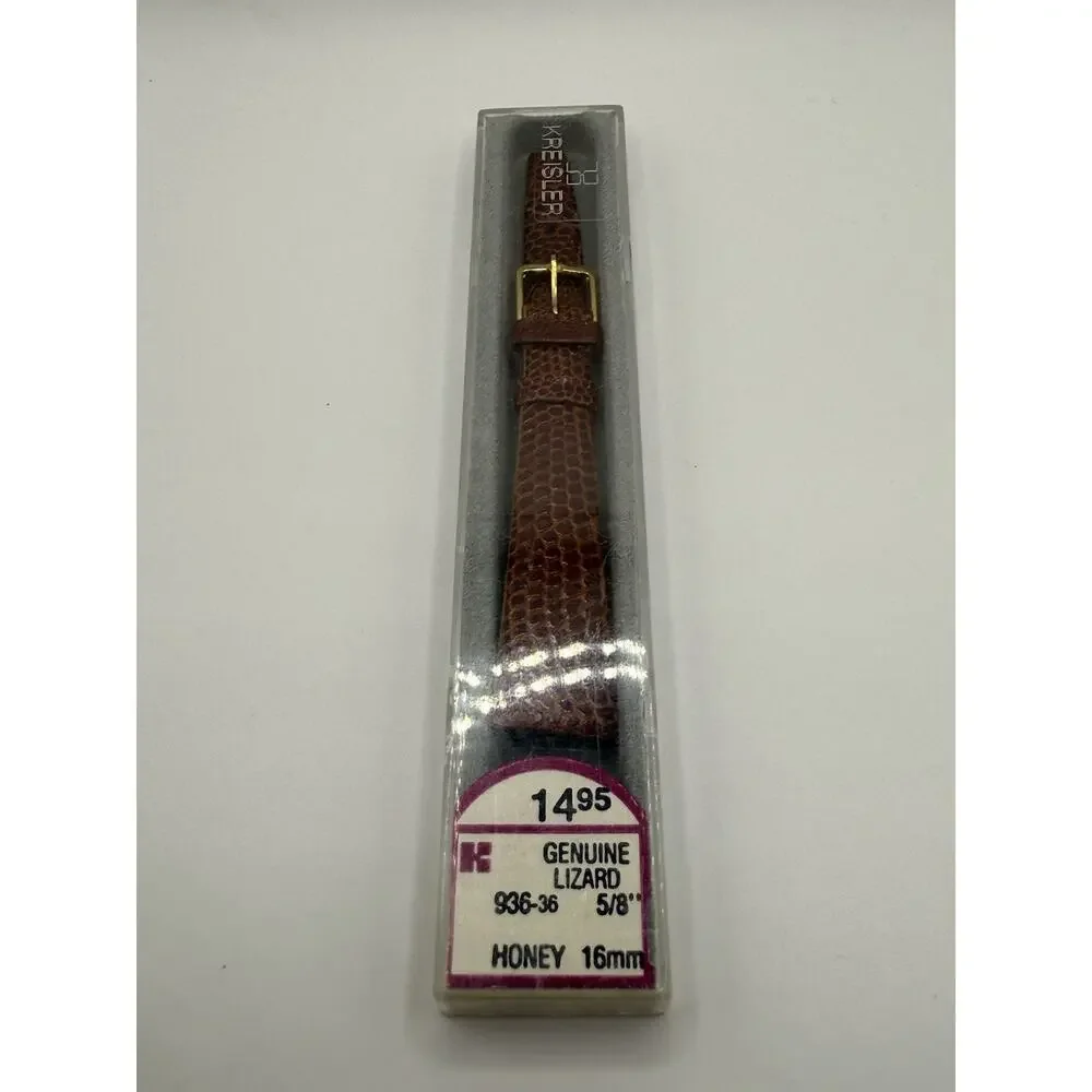 16mm KREISLER Genuine Lizard Honey NOS Vintage Watch Band & Gold-Tone Buckle